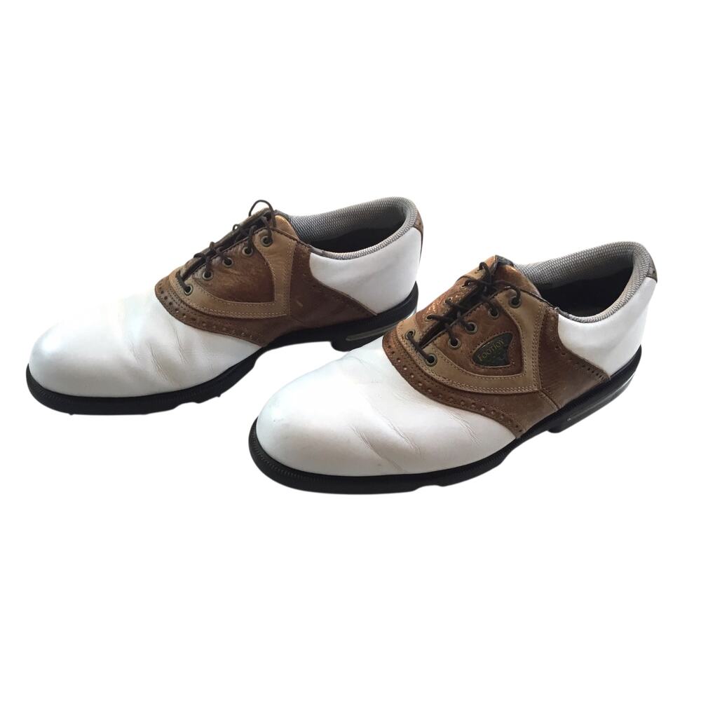 FootJoy DryJoys Men's Traditional Leather Golf Shoes White/Brown Spikes Size 10M